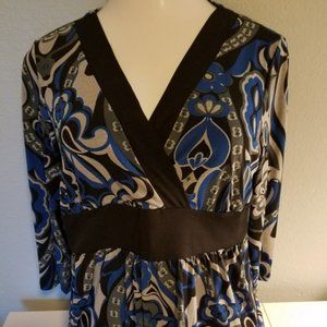 AB Studio L  blue/black  Stylish V-neck Tunic